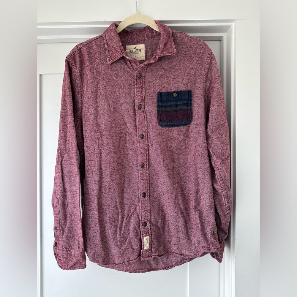 Hollister Men's Red Flannel with Blue Accent pocket